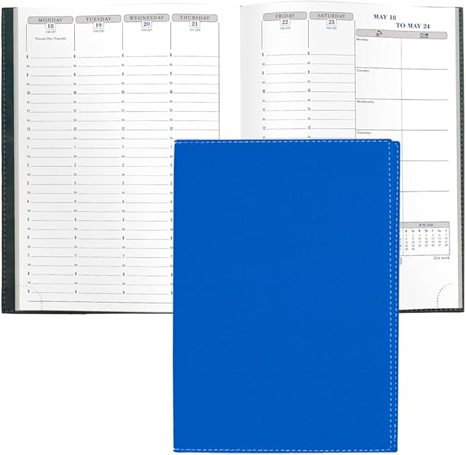 Exacompta 2026 Visual - Weekly/Monthly Planner - 12 Months, Jan. to Dec. - 6 x 8 1/4" - Grained Faux Leather Club Blue Cover- Time Management Appointment Organizer