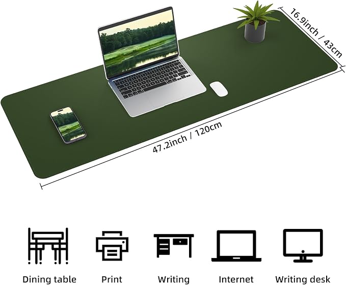 AFIING Leather Desk Pad Protector, Large Desk Mat with Natural Cork & PU Leather, Mouse Pad, Non-Slip, Waterproof Desk Writing Pad for Office and Home, Military Green
