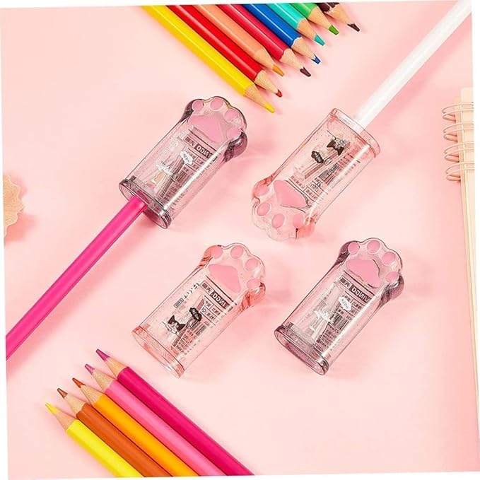 4Pcs Pink and Grey Manual Pencils Sharpeners Cat Claw Pencil Sharpener Stationery with Lid for Office Home Supplies Pencil Sharpeners,Writing and Correction Supplies
