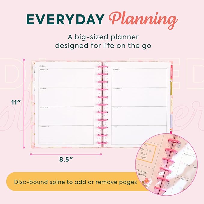 Happy Planner Disc-Bound Planner July 2026–June 2027, Includes 3 Extra Months and 2 Sticker Sheets, Big Size, 8.5" x 11", Horizontal Layout, Sunshine Blooms