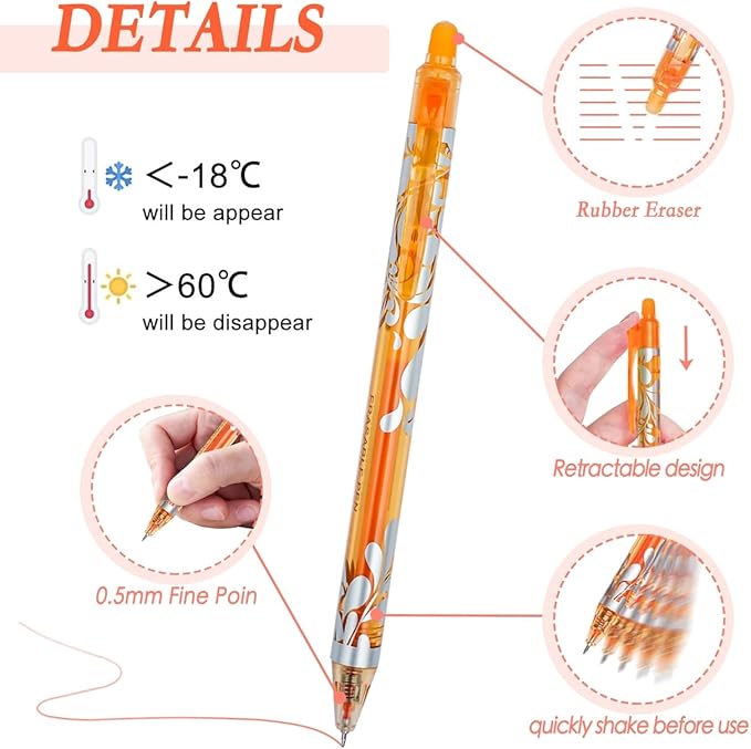 6Pcs Multicolor Erasable Gel Pens, Retractable Colored Fine Point 0.5 mm, Quick-Drying, Comfort Grip Writing Pens for Office