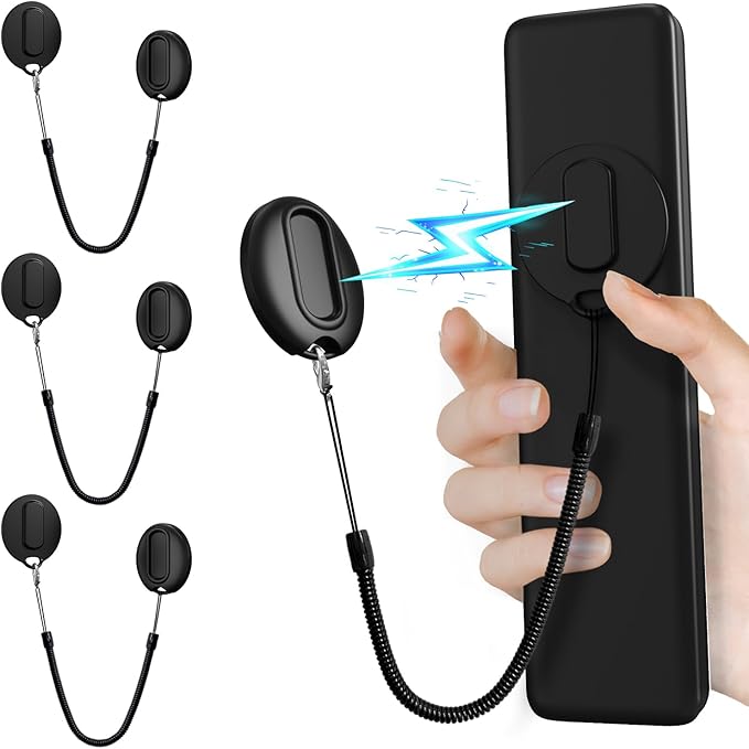 Magnetic Remote Control Holder with Security Cable Self-Adhesive Wall Mount, 3 Pack Silicone Organizer Retractable Anti-Loss Storage Wall Holder for TV, Fan and Air Conditioner Remote Control Black