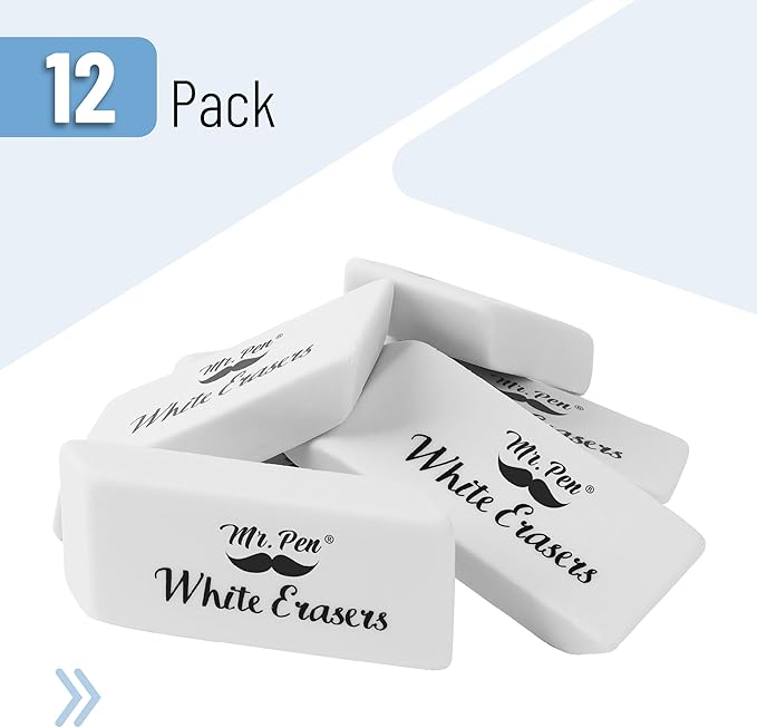 Mr. Pen- White Pencil Eraser, 12 Pack, Large Latex Free Block Erasers for School, Office, Art Sketching, Homework, Exams, Clean Smudge-Free Correction