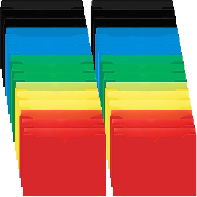 Dunzoom 50 Pack File Jackets Letter Size 2 Inch Expansion Manila Plastic File Folders Expandable Heavy Duty Reinforced Straight Cut Tab Expandable Document Jacket for Office(Stylish,Assorted Colors)