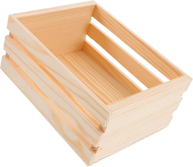 VALICLUD Box Desktop Wooden Storage Basket Hamper Storage Bins Small Wood Basket Desk Storage Basket Decorative Crate Living Room Basket Wooden Crates for Decor Kitchen Bins Beige