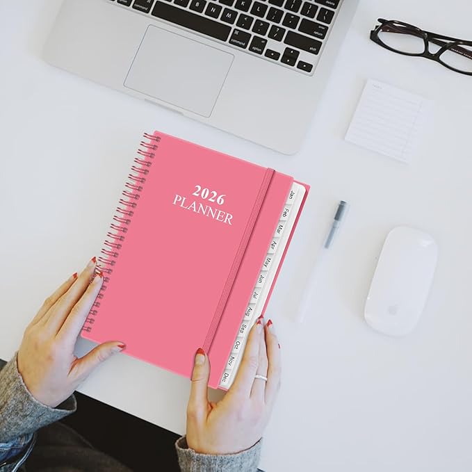2026 Planner - Weekly & Monthly Planner from January 2026 - December 2026, Planner 2026 with Flexible Cover, Tabs, Inner Pocket, 6.4" x 8.5", Pink