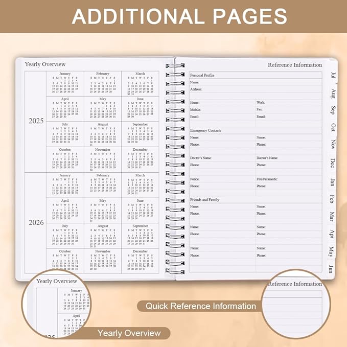 2025-2026 Planner - Planner 2025-2026 for Women & Men, July 2025 - June 2026, Monthly and Weekly Calender with 12 Monthly Tabs, 6.4" x 8.5", Brown