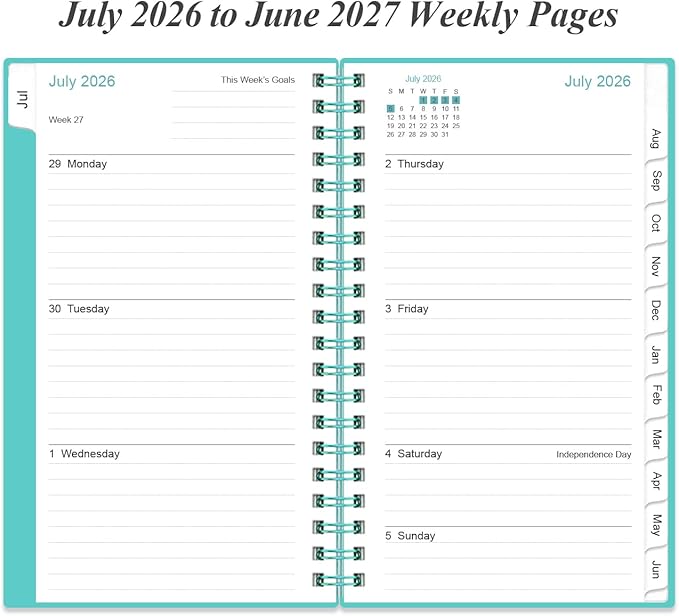 2026-2027 Pocket Planner/Calendar - 2026-2027 Planner from July 2026 - June 2027, Planner 26-27 with 12 Tabs, Twin-Wire Binding, Inner Pocket, 3.75" x 6.75, Teal