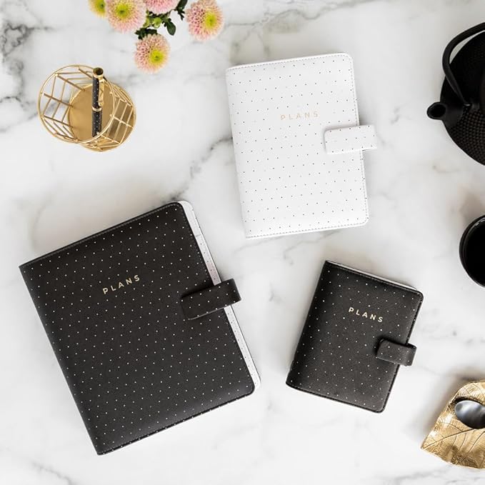 Filofax Moonlight Organizer, Pocket Size, White - Leather-Look, Gold Accents, Six Rings, Week-to-View Calendar Diary, Multilingual, 2025 (C022650-25)