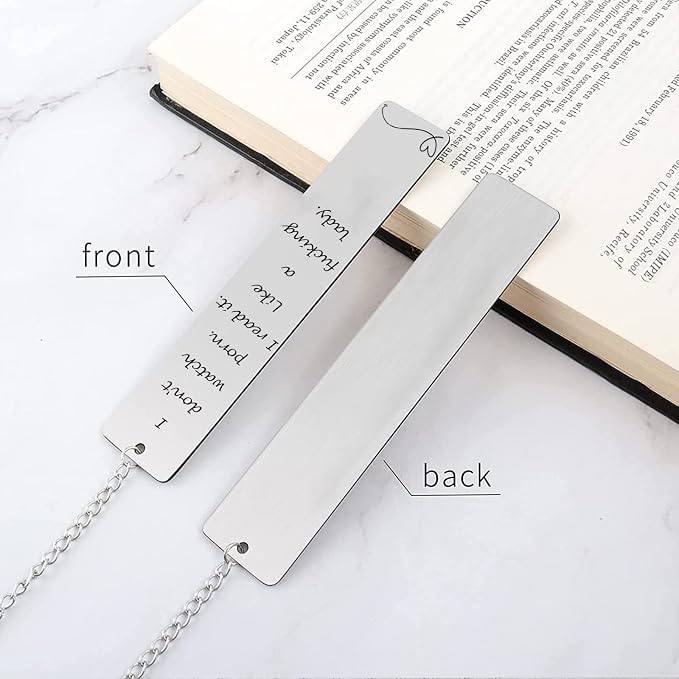 Teniinet Metal Bookmark Gift, 'I Don't Watch Porn. I Read it Like a Fking Lady' Stainless Steel Leaf Pendant Book Mark with Box for Women, Men, Friends, Teacher, Classmate, Book Lovers