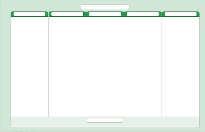 Earth Green 5-Column Dry-Erasable Task, Goals & Objectives Wall Organizer Planner 24" tall x 36" wide - Horizontal. Complete with Marker and Eraser