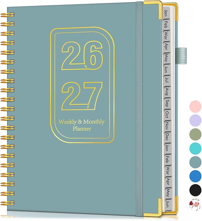 Planner 2026-2027, 18 Months Weekly and Monthly Hardcover Planner, January 2026 - June 2027, 8.5" x 11" A4 Large Daily Calendar Planner Book with Tabs, Spiral Yearly Agenda Organizer Notebook for School Work Home, Blue