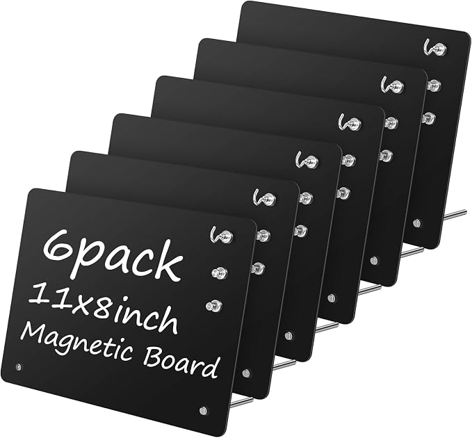 Magnetic Metal Display Bulletin Board, Black, 6 Pack, 11x8 Inch | Horizontal Orientation, Includes 18 Magnets, For Memos Messages Photos, Home School Kitchen Office Use