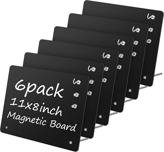 Magnetic Metal Display Bulletin Board, Black, 6 Pack, 11x8 Inch | Horizontal Orientation, Includes 18 Magnets, For Memos Messages Photos, Home School Kitchen Office Use