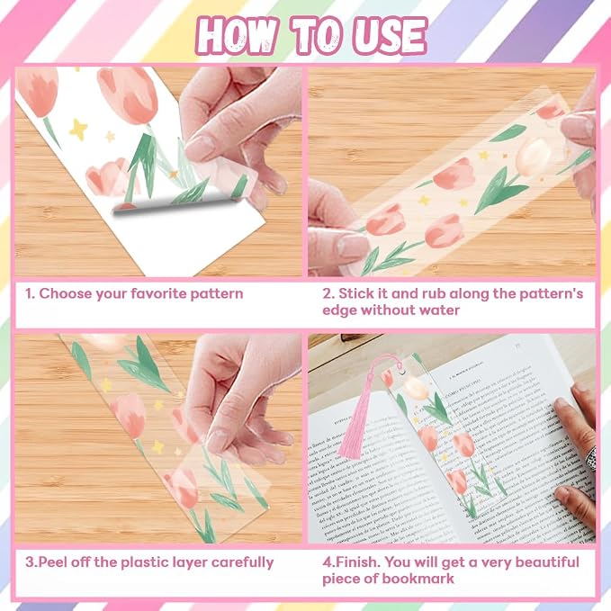 Peacoblue 30pcs UV DTF Bookmarks Transfer Stickers Wraps Flowers and Quote for Women Men Reading, Waterproof Bookmarkers Decal(No Blank Bookmarks) for Acrylic Plastic Metal Blank Bookmark