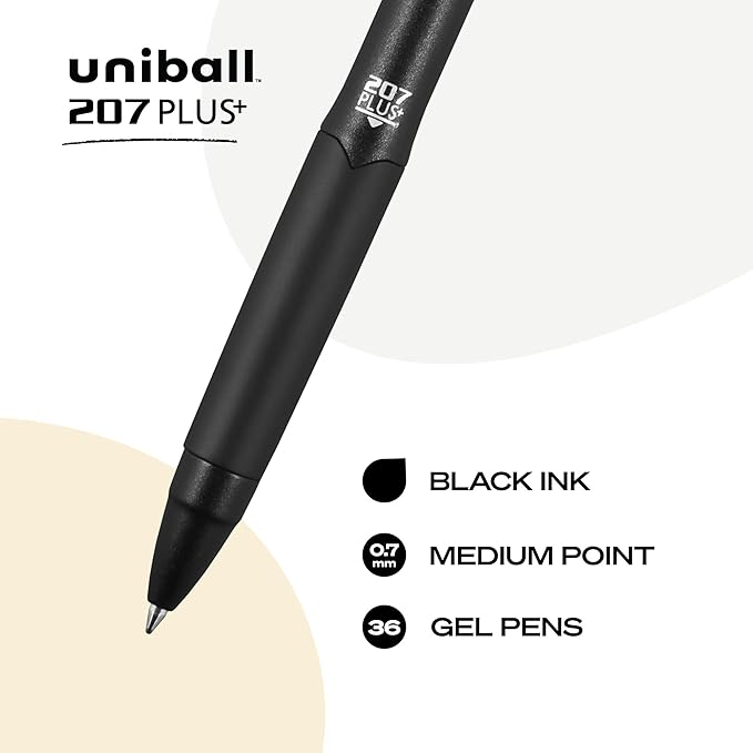 uni-ball 207PLUS+ Gel, 0.7MM, Black (Pack of 216)