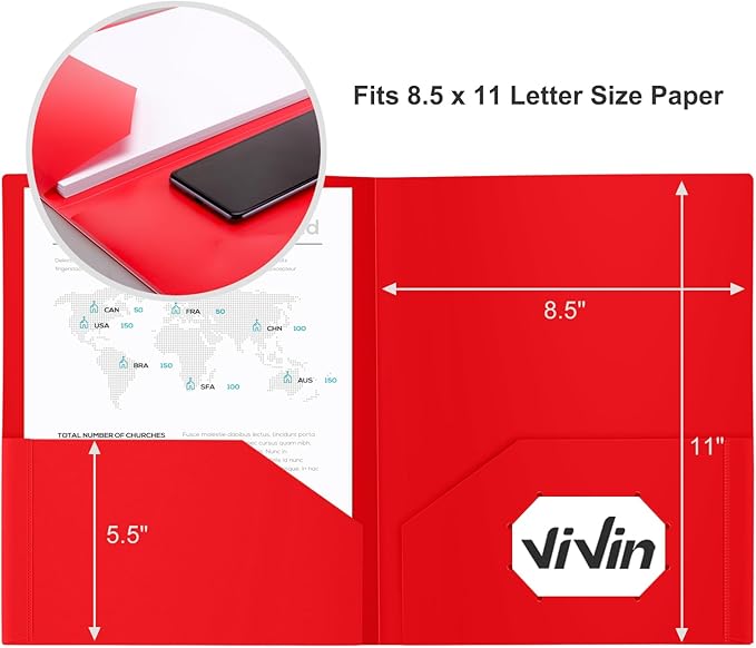 ViVin 60-Pack Plastic Folders with Pockets, 2-Pocket Letter Size, Assorted Color