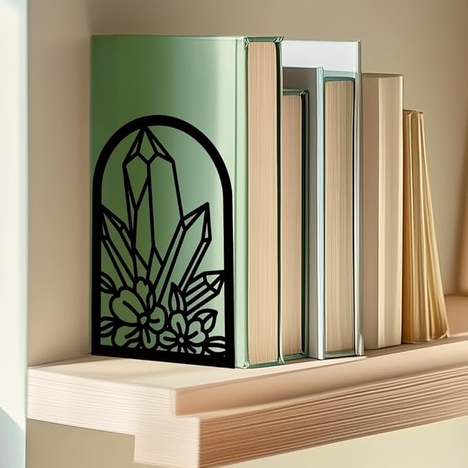 Crystal Flower Book Shelf Decorative Bookends for Shelves, Book Ends for Heavy Books, Metal Bookends for Desk Organizer, Office Library Decor Decorative Books for Home Decor