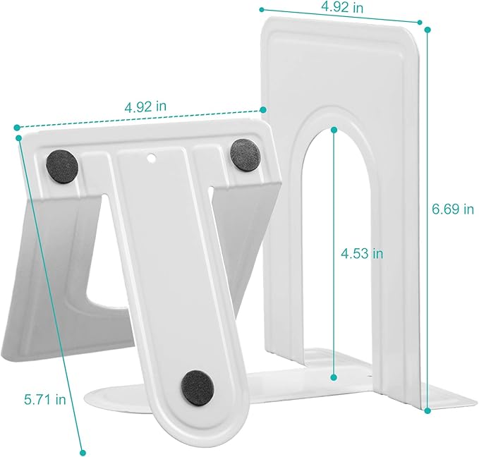 HappyHapi Book Ends, Non-Skid Metal Bookend Supports for Shelves, Heavy Duty Book End, Office Book Stopper, 6 x 5 x 6 Inches, 14 Pieces / 7 Pairs (White)