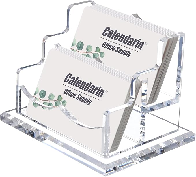 Acrylic Business Card Holder for Desk, Clear, Horizontal, 2-Slot