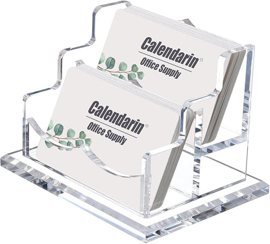 Acrylic Business Card Holder for Desk, Clear, Horizontal, 2-Slot