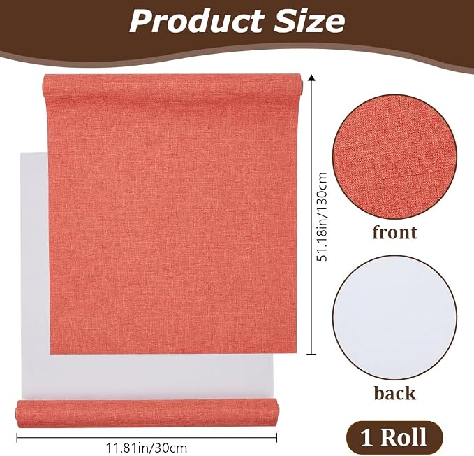 CRASPIRE 51x11.8 Inch Red-Orange Book Cloth Paper Backed for Book Cover Binding Weave Linen Fabric Surface Protector Book Binding Cloth for Adult Scrapbooking Album DIY Crafts