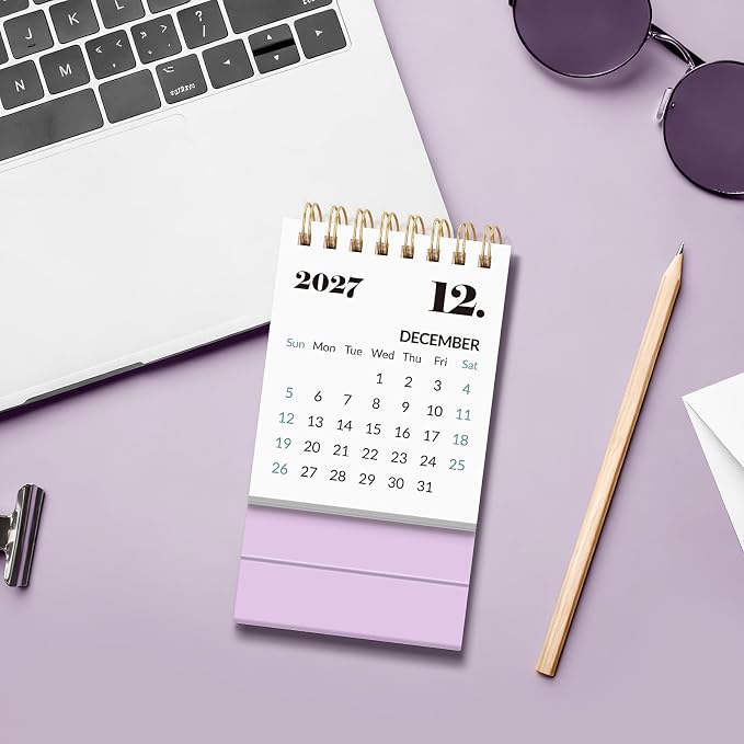 KONVINIT Small Desk Calendar 2026-2027, Purple 2026 Desk Calendar - Runs From July 2026 Until December 2027, 18 Months Mini Desktop Calendar 2026 for School, Home & Office Supplies