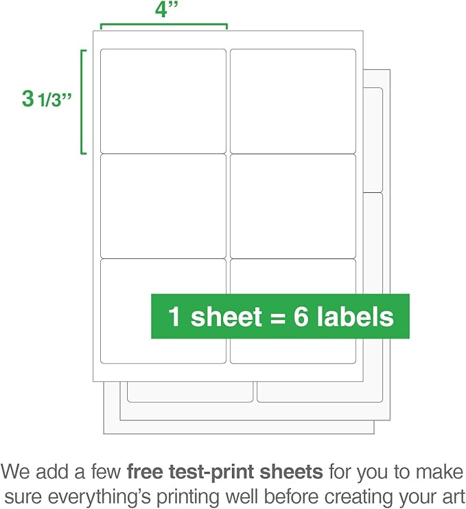 ChromaLabel 3.33 x 4 Inch Printable Labels, Compatible with Laser and Inkjet Printers, 150 Stickers per Pack, 25 Sheets, White