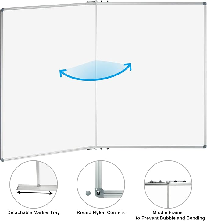 Lockways Large Magnetic Dry Erase Board 72" x 40", Foldable Wall Mounted Whiteboard| White Board with Pen Tray for Business,Team,Home Office,Home Education and School Classroom