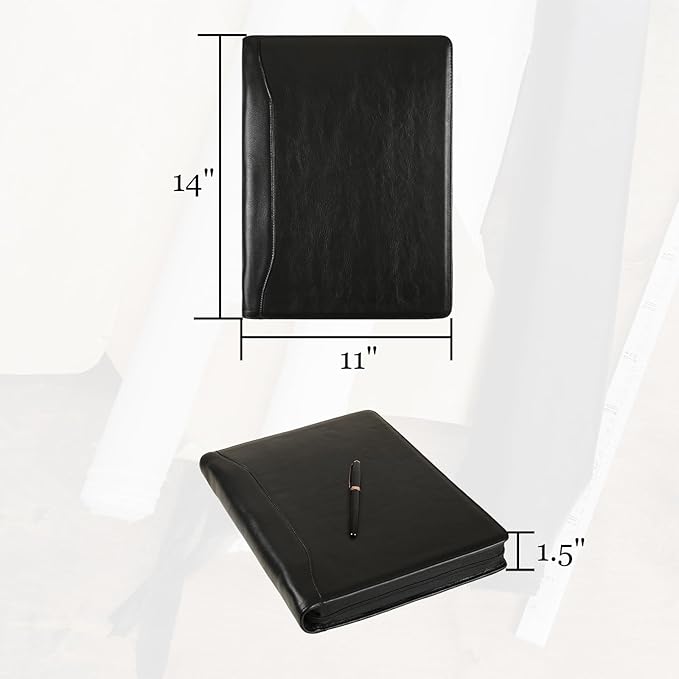 Genuine Leather Portfolio, 3 Ring Binder Padfolio, 11"×14" Padfolio Organizer, Professional Business Portfolio Binder for Men and Women