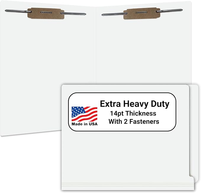 White File Folders, Doctor Stuff, Letter Size Reinforced End Tab Folder with 2" Bonded Fastener on Inside Front and Back, 14 pt Stock, Carton of 250