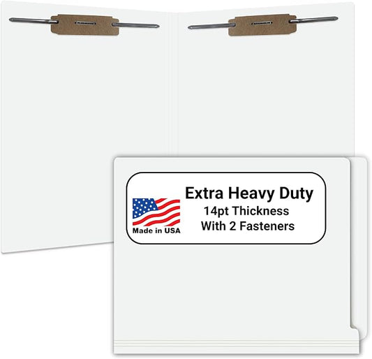 White File Folders, Doctor Stuff, Letter Size Reinforced End Tab Folder with 2" Bonded Fastener on Inside Front and Back, 14 pt Stock, Carton of 250