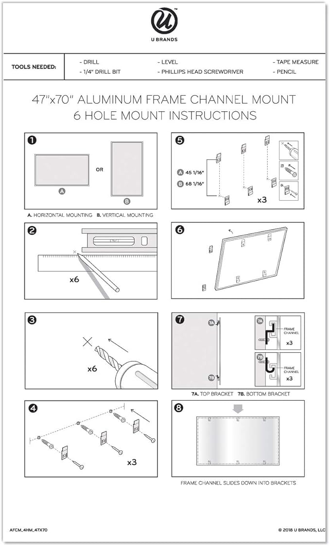U Brands PINIT Magnetic Dry Erase Board White Board, 48" x 72" Inches, Silver Aluminum Frame