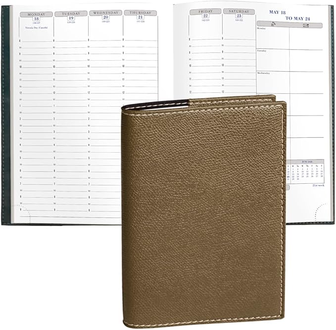 Exacompta 2026 Visual - Weekly/Monthly Planner - 12 Months, Jan. to Dec. - 6 x 8 1/4" - Grained Faux Leather Club Bronze Cover- Time Management Appointment Organizer