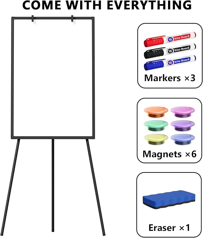 Large Whiteboard Easel with Stand, 36" x 24" Portable Standing Magnetic Dry Erase White Board, 3' x 2' Tripod Height Adjustable Flip Chart Easel for Home Office Classroom School, Black