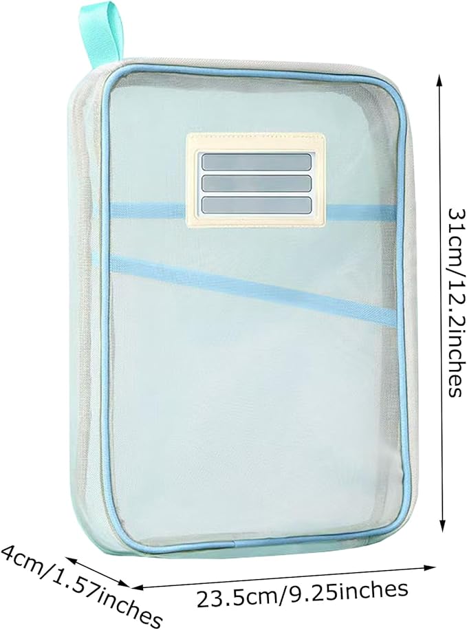 Nylon Document Bag with Zipper Light Transparent Mesh File Bag Pouch with Strap for Books A4 Documents Organizer (2, Green&Blue)