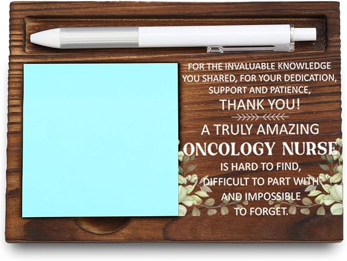 Oncology Nurse Office Desk Organizer, Thoughtful Gift for Cancer Care Nurses, Inspirational Healthcare Decor, Motivational Thank You Gift, Wooden Sticky Note Holder, LQQ34