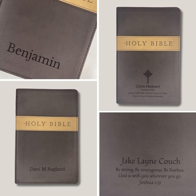 Personalized NLT Trutone Bible New Living Translation Faux Leather Holy Bible with Custom Name and Text, Red-Highlighted Verses | Custom Gift for Religious Celebrations | Small Text | Brown