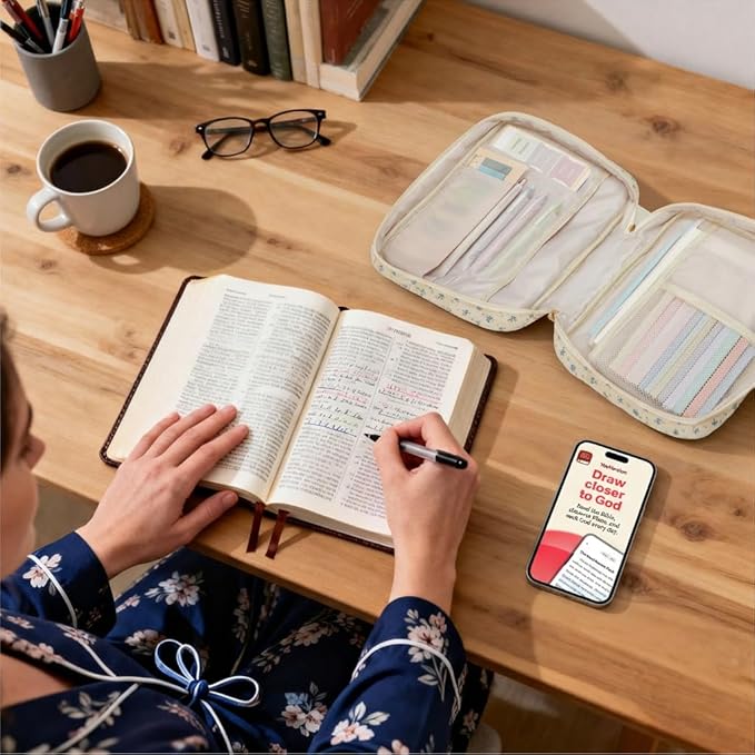 Quilted Bible Cover Case for Women, Elegant Floral Bible Carrying Case with Study Supplies, Large Bible Bag Journaling Kit for Church & Christian Gift