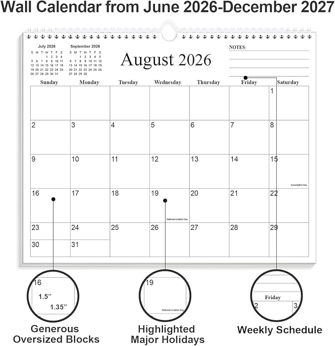 2026-2027 Calendar - 19 Months Calendar 2026-2027 from June 2026 to December 2027, Wall Calendars with Thick Paper for Home/Office/School, 8.5" x 11", Black