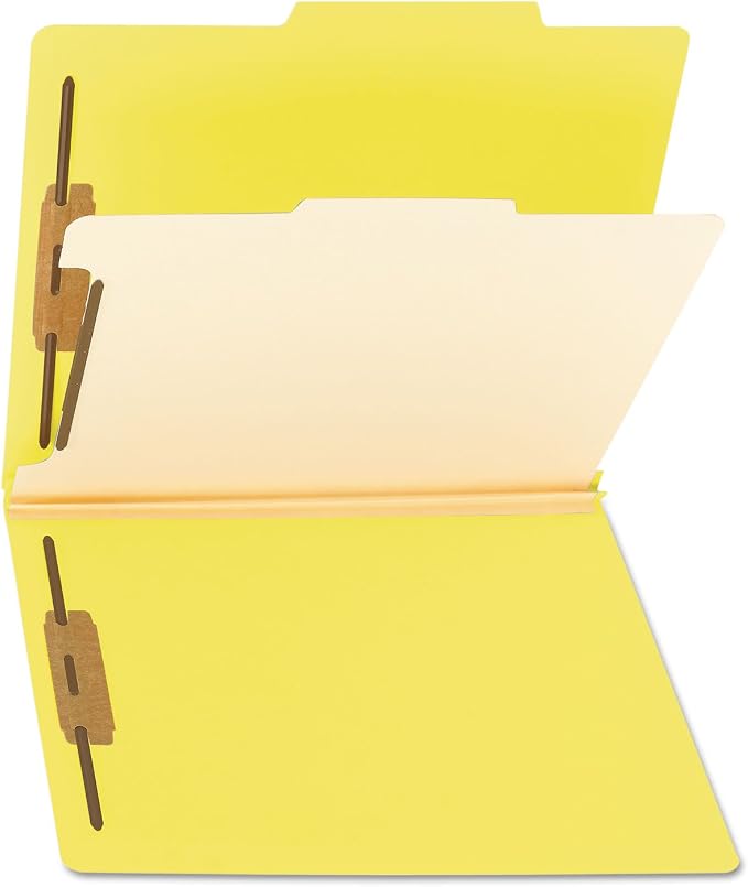 Smead Classification Folder with Prongs, 1 Divider, 2" Fasteners, Letter Size, for Documents Organization, Durable File Organizer for Home, School or Office, Yellow (13704)