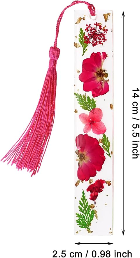 Penta Angel Dried Flower Resin Bookmarks Handmade Clear Pressed Floral Page Markers with Silky Tassel Reading Gift for Women Adults Graduation Valentine’s Day Christmas (Red & Green)