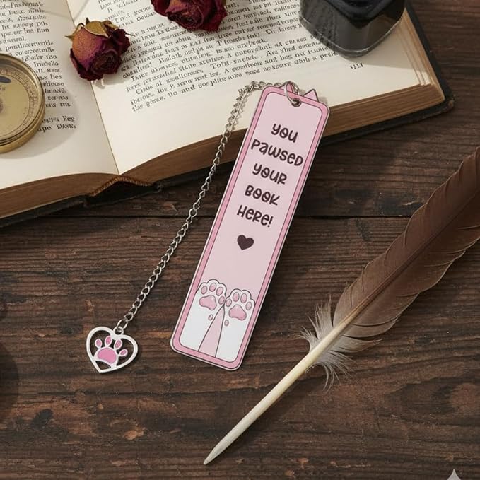Cute Cartoon Cat Metal Bookmark,Funny Kawaii Stainless Steel Bookmarks, Book Marks for Reading Women,Gift for Cat Book Lover (Pink Cat)