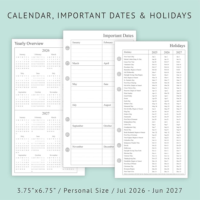 newestor 2026-2027 Weekly & Monthly Planner Refill, 3-3/4" x 6-3/4", Jul 2026 - Jun 2027, Personal/Compact/Size 3