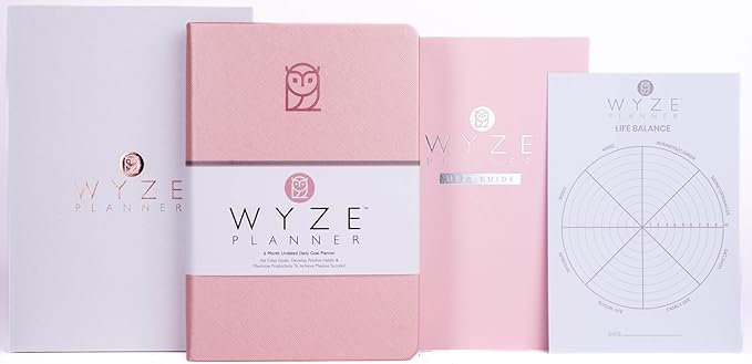 Wyze Planner Undated Daily Planner – 6-Month A5 Productivity Organizer with Full Page Per Day, Hourly Schedule, Goal Setting, Habit Tracker, Weekly & Monthly Pages – Hardcover Time Management Notebook (Pink)