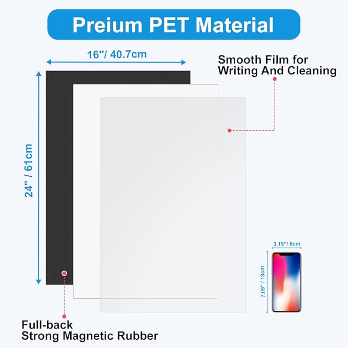 Magnetic Whiteboard for Fridge, 24" x 16" Dry Erase Board Set with Markers & Eraser, Strong Magnet & Stain-Resistant Surface, Fridge Calendar for Notes, Grocery List, Meal Planning & Family Schedule