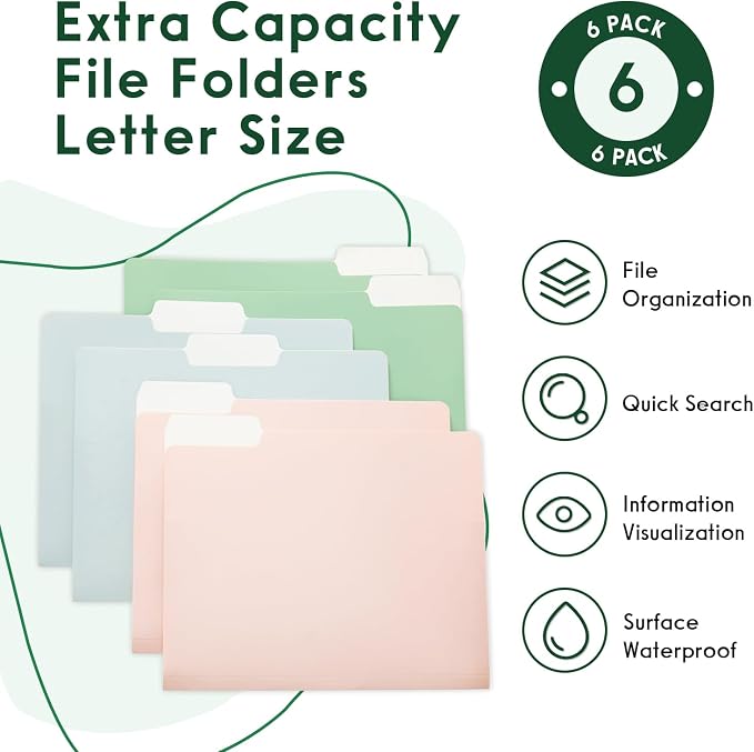 Y YOMA 6 Pack Extra Capacity File Folders Letter Size Accordion Decorative File Folder Cute Pretty Colored Filing Folder File Organizers for Office School Home Desktop with 1/3-Cut Tab, Dreamy Color