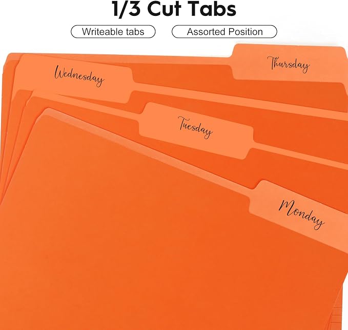 100-Pack Color File Folders, 1/3 Cut Tab, Letter Size Manilla Folder for School/Office/Classroom, Orange