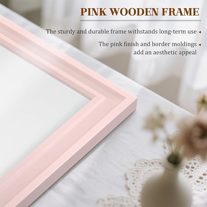 White Board for Wall, 24'' x 18'' Magnetic Dry Erase Board, Decorative Whiteboard with Pink Wooden Frame, Hanging Writing Board for Home Office School Dorm