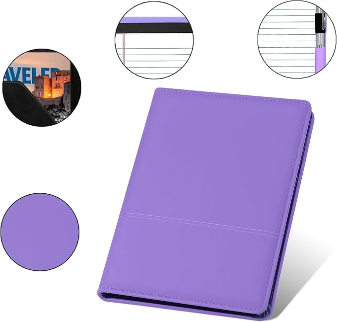 Classic Padfolio/Junior Portfolio Folder Case, Business A5 Leather Organizer Binder for Men Women, A5 Writing Pad Included, Purple.